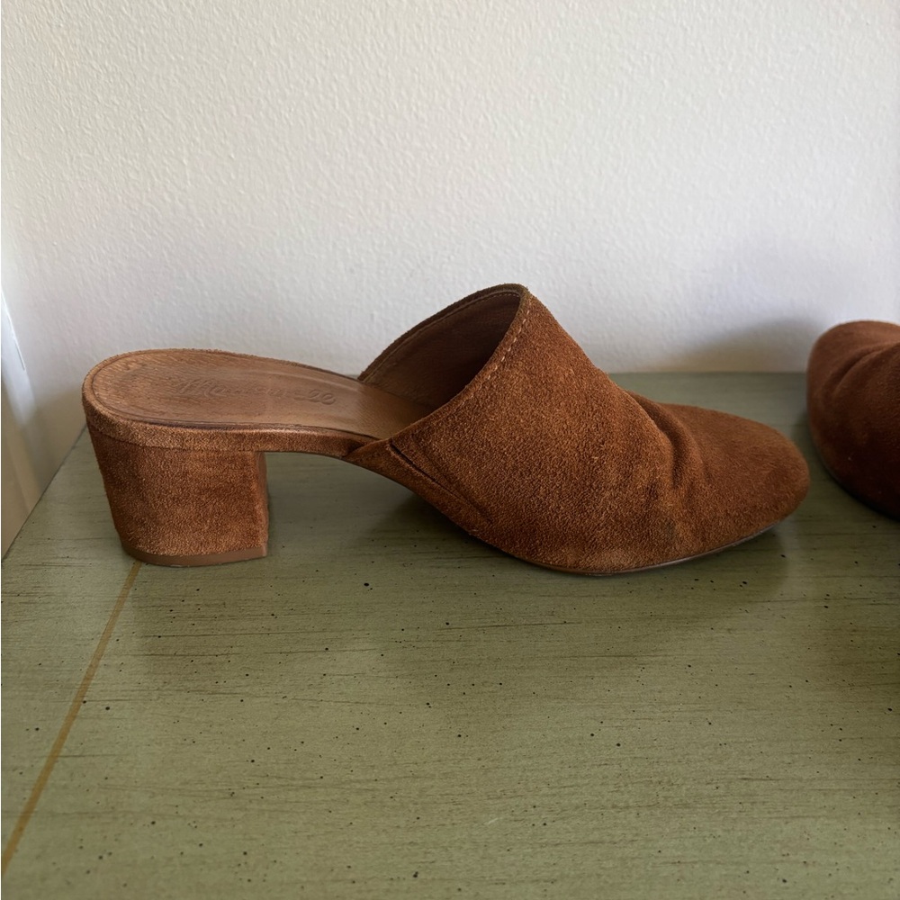 Madewell Suede Mule Heels in Cognac Brown - Women's Slip-On Block Heel - Picture 5 of 7